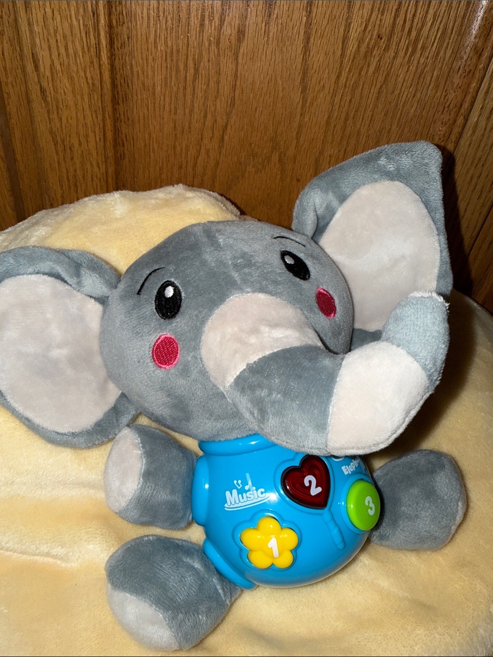 Gray Plush Elephant Interactive Music Toy with Blue Activity Buttons